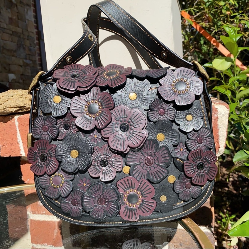 Coach Black and Purple Floral Crossbody Bag